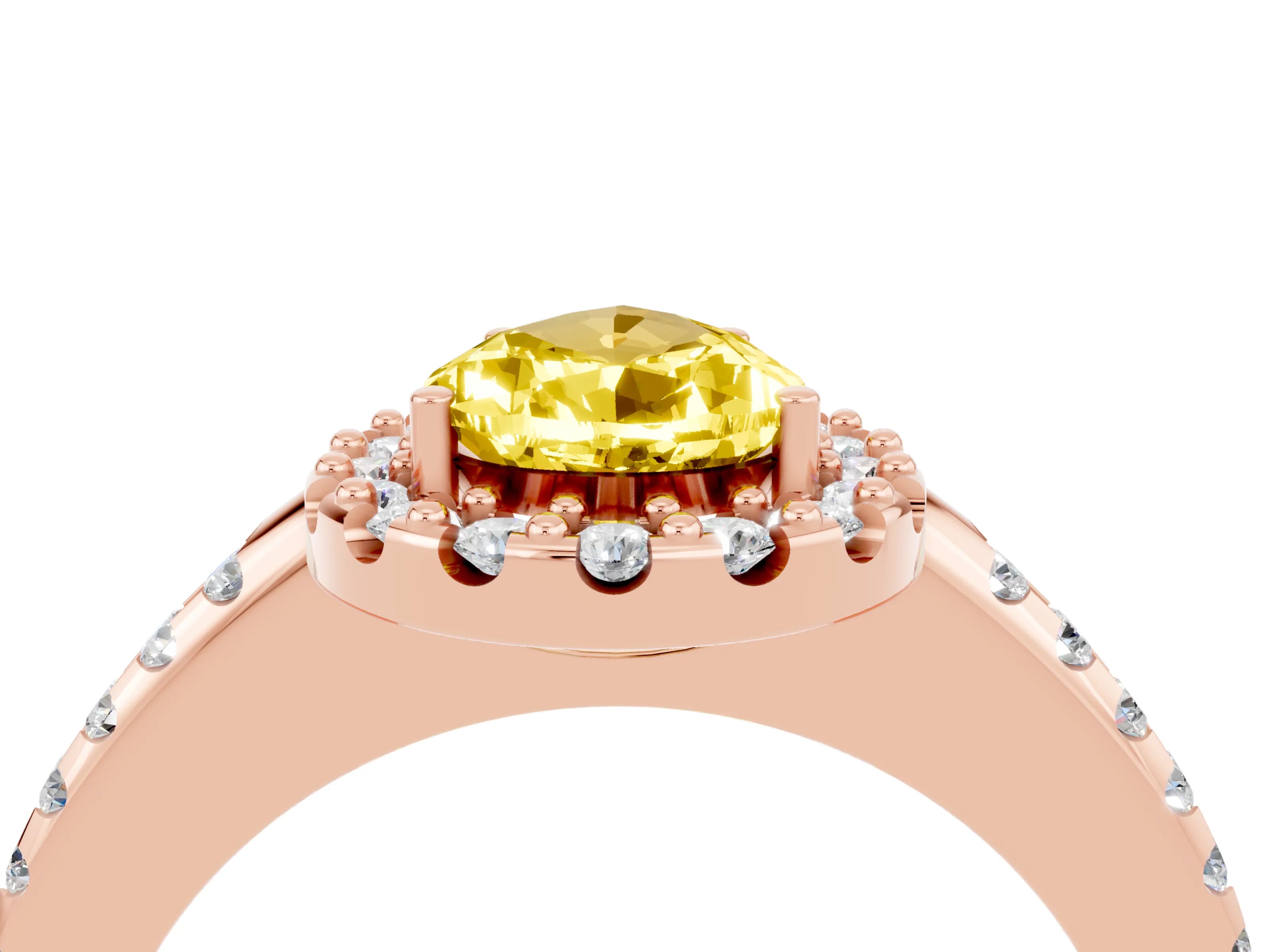 Rose gold Pear Cut Yellow Sapphire Pavé Halo Ring with Four-Prong Setting_16