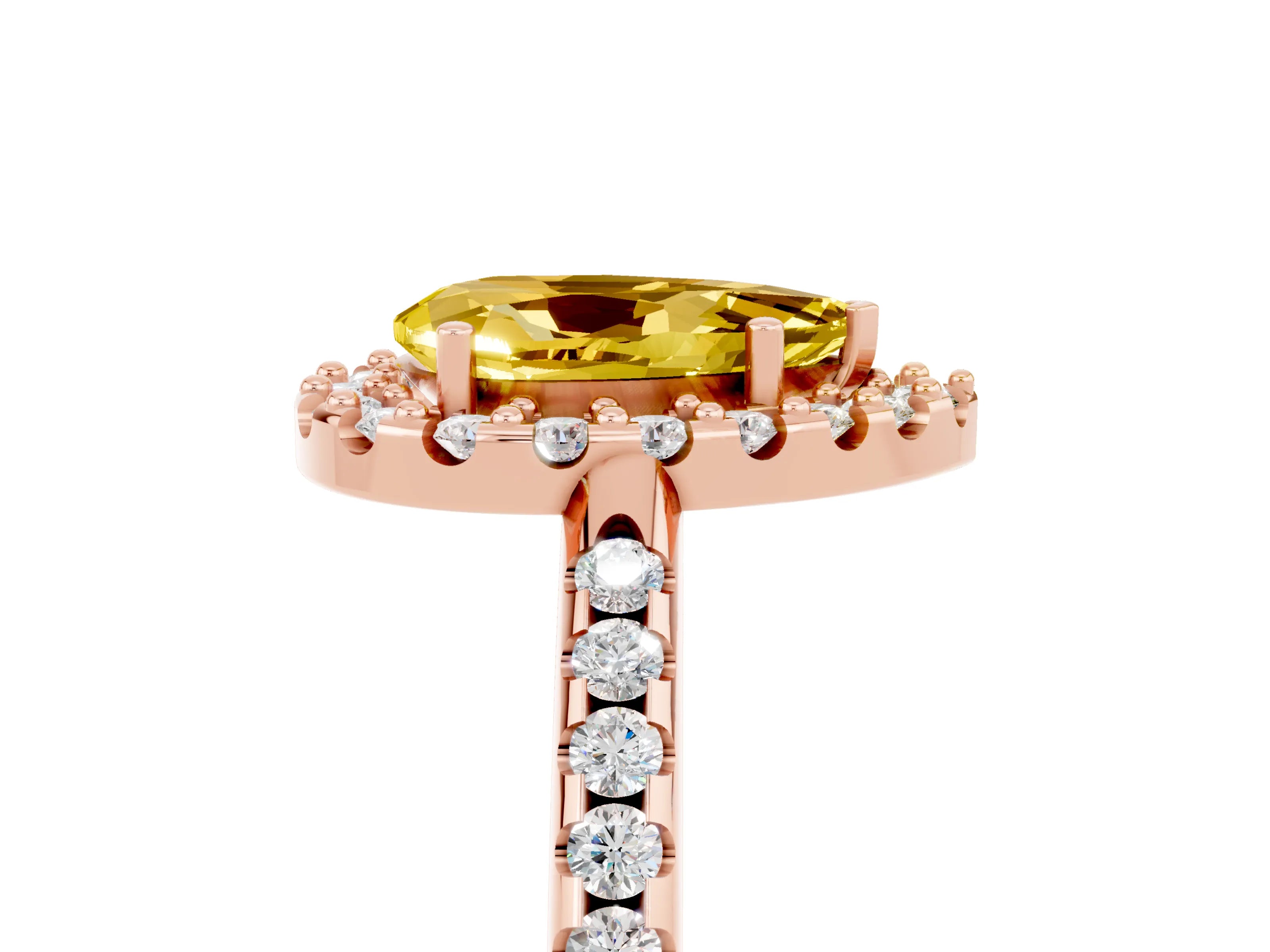 Rose gold Pear Cut Yellow Sapphire Pavé Halo Ring with Four-Prong Setting_17