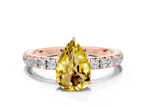 Rose gold Pear Cut Yellow Sapphire Pavé Solitaire Engagement Ring with Four-Prong Setting_12