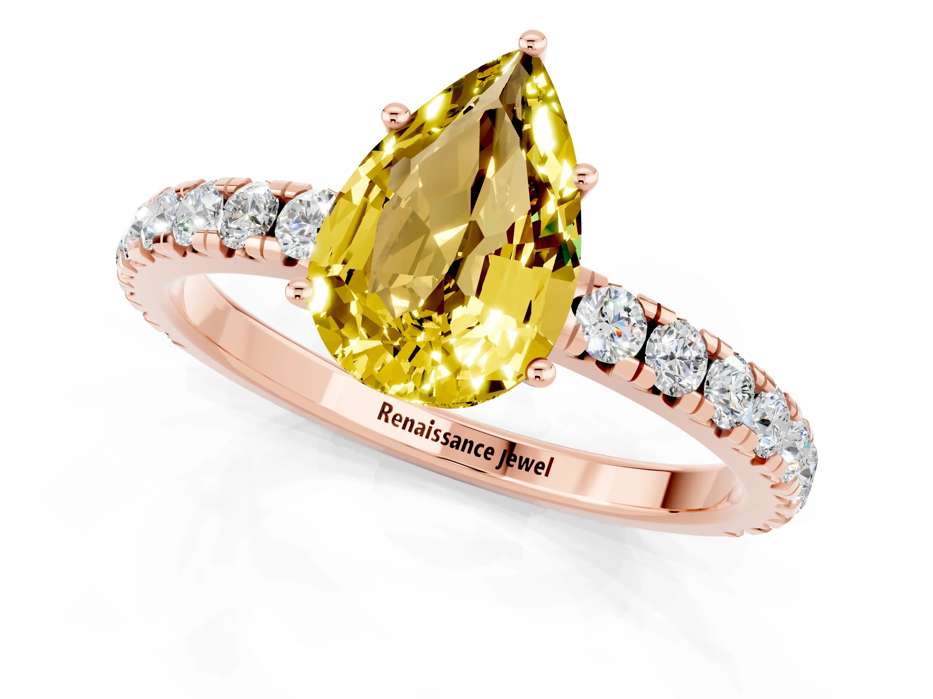 Rose gold Pear Cut Yellow Sapphire Pavé Solitaire Engagement Ring with Four-Prong Setting_13