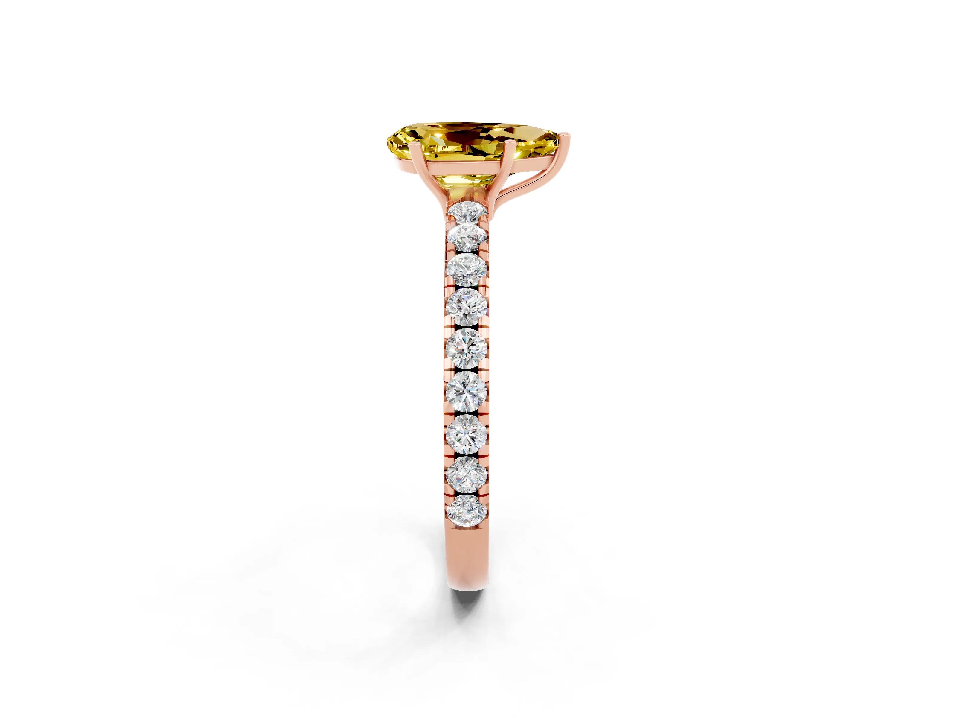 Rose gold Pear Cut Yellow Sapphire Pavé Solitaire Engagement Ring with Four-Prong Setting_14