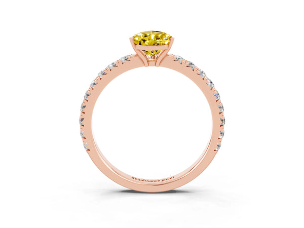 Rose gold Pear Cut Yellow Sapphire Pavé Solitaire Engagement Ring with Four-Prong Setting