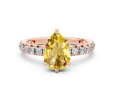 Rose gold Pear Cut Yellow Sapphire Pavé Solitaire Ring with Round Band and Prong Setting_12