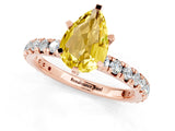 Rose gold Pear Cut Yellow Sapphire Pavé Solitaire Ring with Round Band and Prong Setting_13