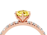 Rose gold Pear Cut Yellow Sapphire Pavé Solitaire Ring with Round Band and Prong Setting_16