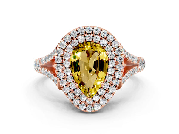 Rose gold Pear Cut Yellow Sapphire Pavé Split Shank Double Halo Engagement Ring