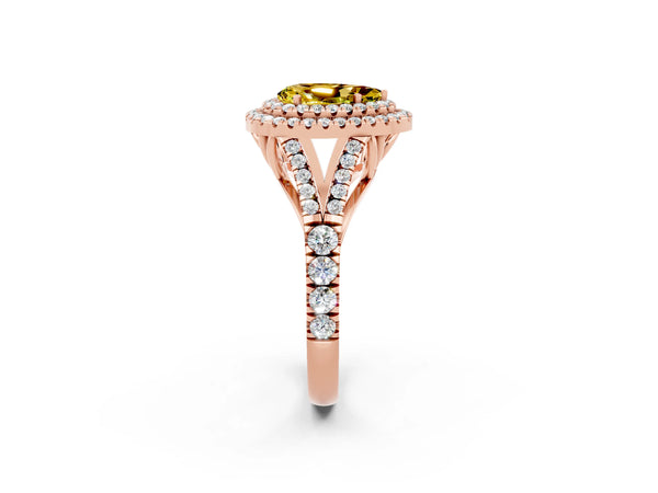 Rose gold Pear Cut Yellow Sapphire Pavé Split Shank Double Halo Engagement Ring