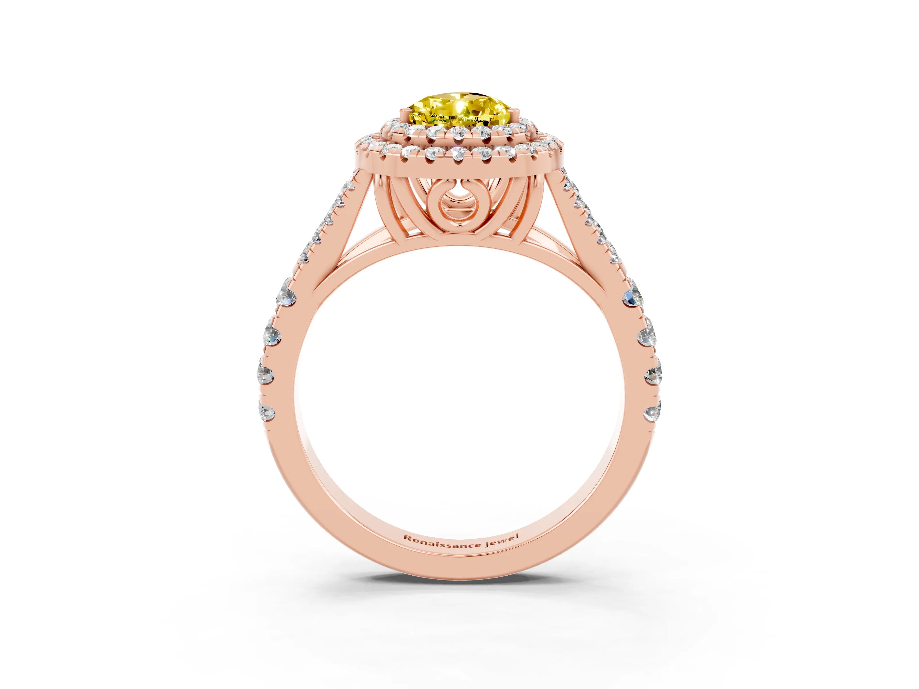 Rose gold Pear Cut Yellow Sapphire Pavé Split Shank Double Halo Engagement Ring_3
