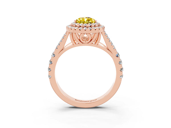 Rose gold Pear Cut Yellow Sapphire Pavé Split Shank Double Halo Engagement Ring