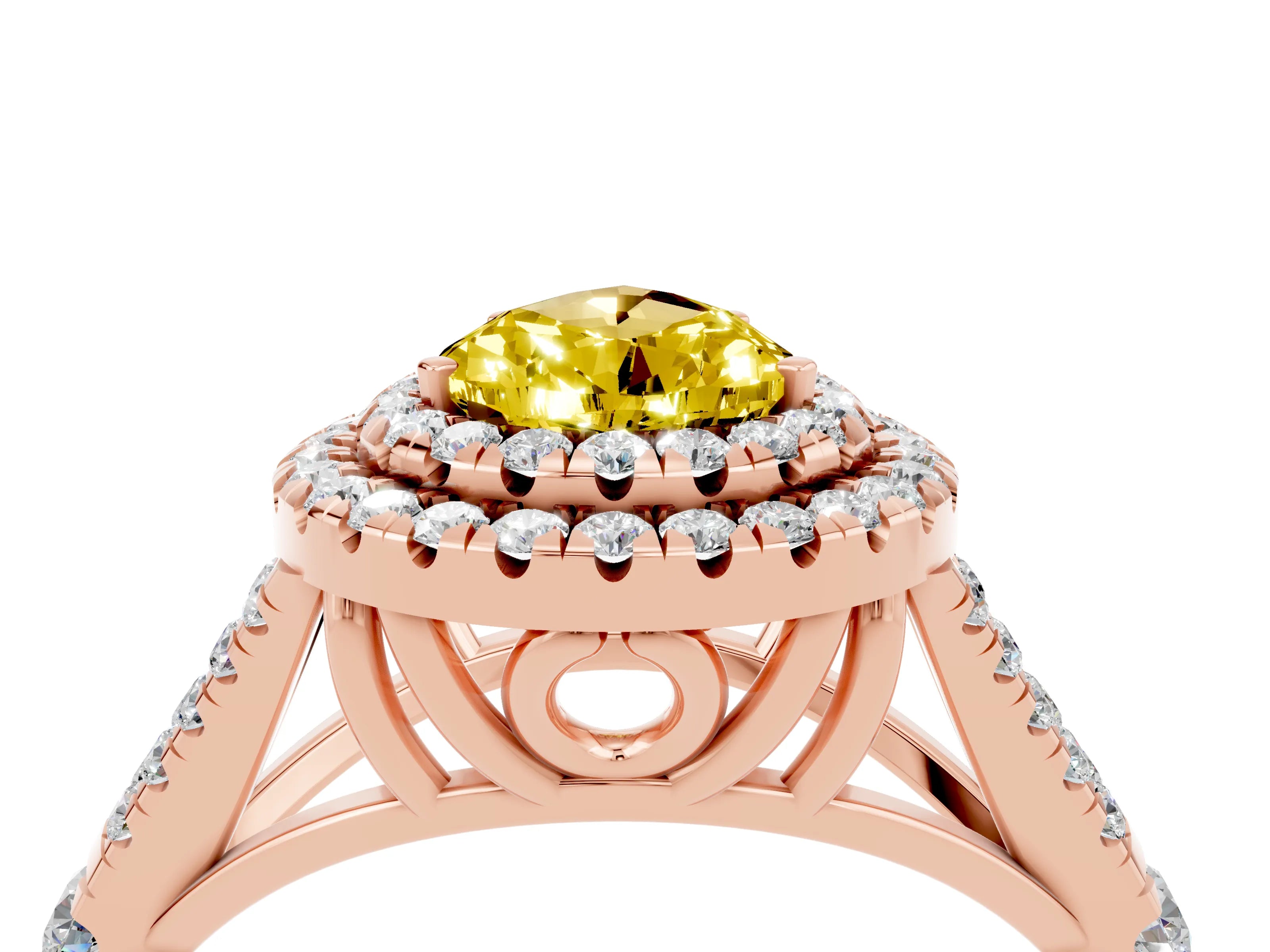 Rose gold Pear Cut Yellow Sapphire Pavé Split Shank Double Halo Engagement Ring_4