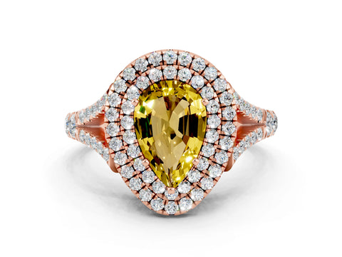 Rose gold Pear Cut Yellow Sapphire Pavé Split Shank Double Halo Engagement Ring