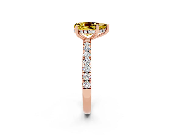 Rose gold Pear Cut Yellow Sapphire Pave Band Solitaire Ring with Round  and Prong Setting