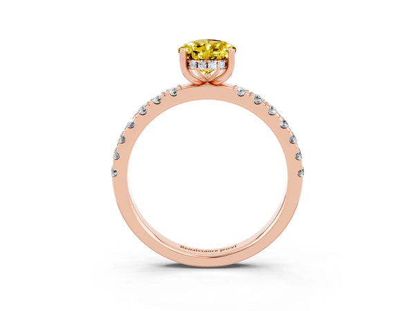 Rose gold Pear Cut Yellow Sapphire Pave Band Solitaire Ring with Round  and Prong Setting