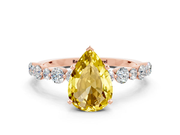 Rose gold Pear Cut Yellow Sapphire Prong Set Engagement Ring with Pavé Band