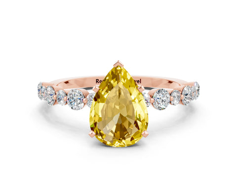 Rose gold Pear Cut Yellow Sapphire Prong Set Engagement Ring with Pavé Band_12