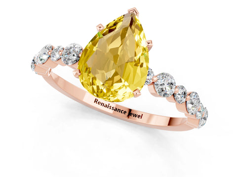Rose gold Pear Cut Yellow Sapphire Prong Set Engagement Ring with Pavé Band_13