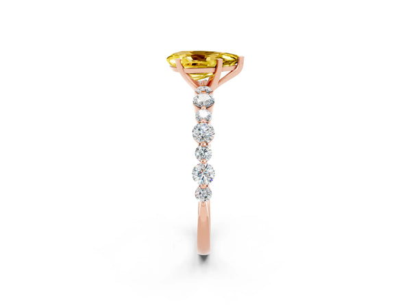 Rose gold Pear Cut Yellow Sapphire Prong Set Engagement Ring with Pavé Band
