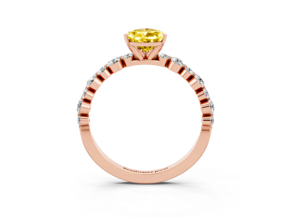 Rose gold Pear Cut Yellow Sapphire Prong Set Engagement Ring with Pavé Band