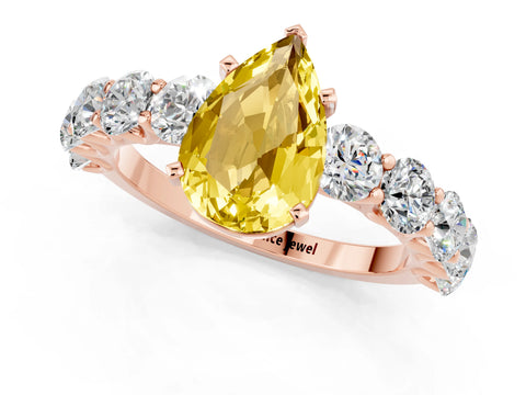 Rose gold Pear Cut Yellow Sapphire Prong Setting with Side Stones on a Pave Band_25