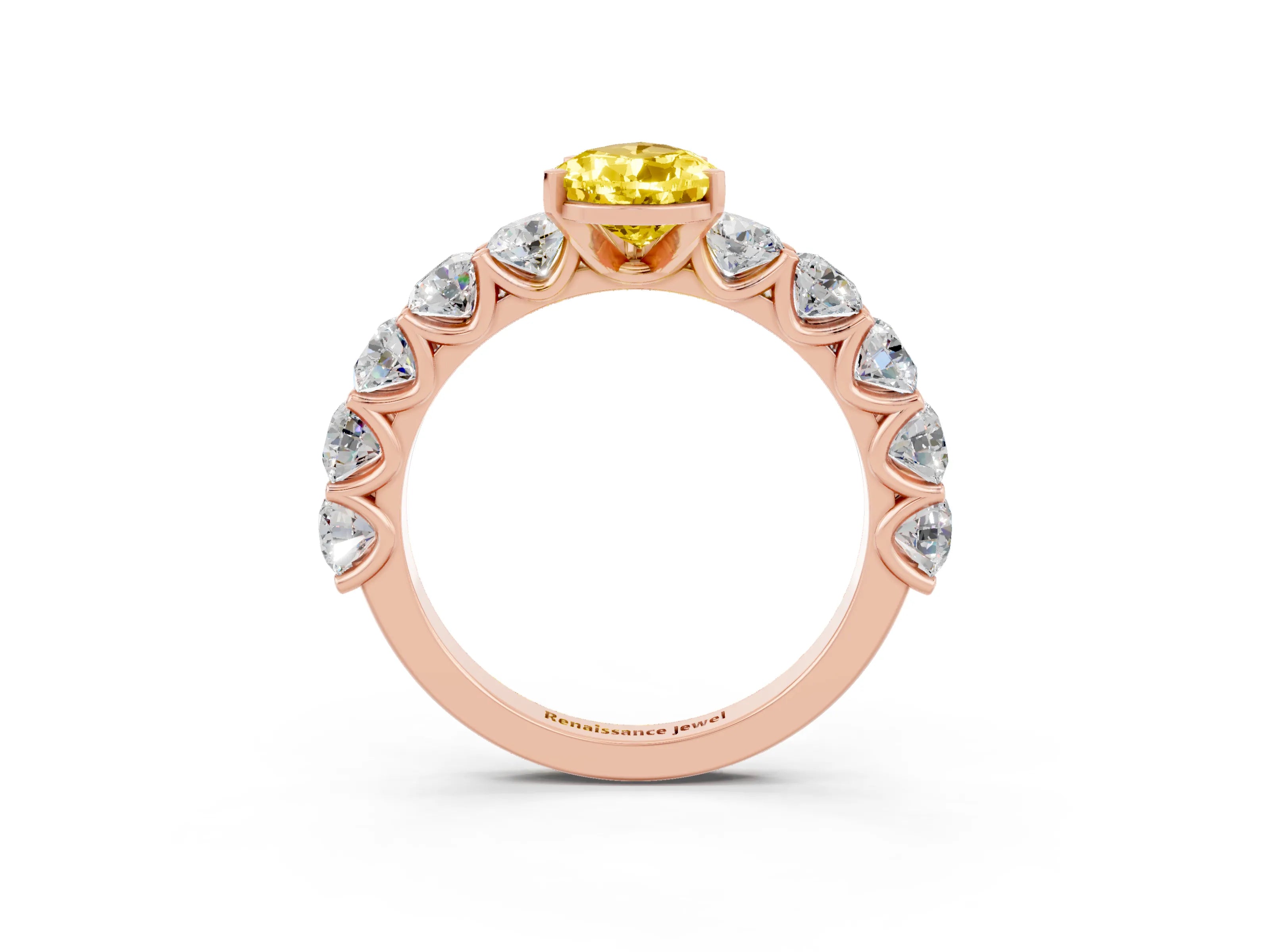 Rose gold Pear Cut Yellow Sapphire Prong Setting with Side Stones on a Pave Band_27