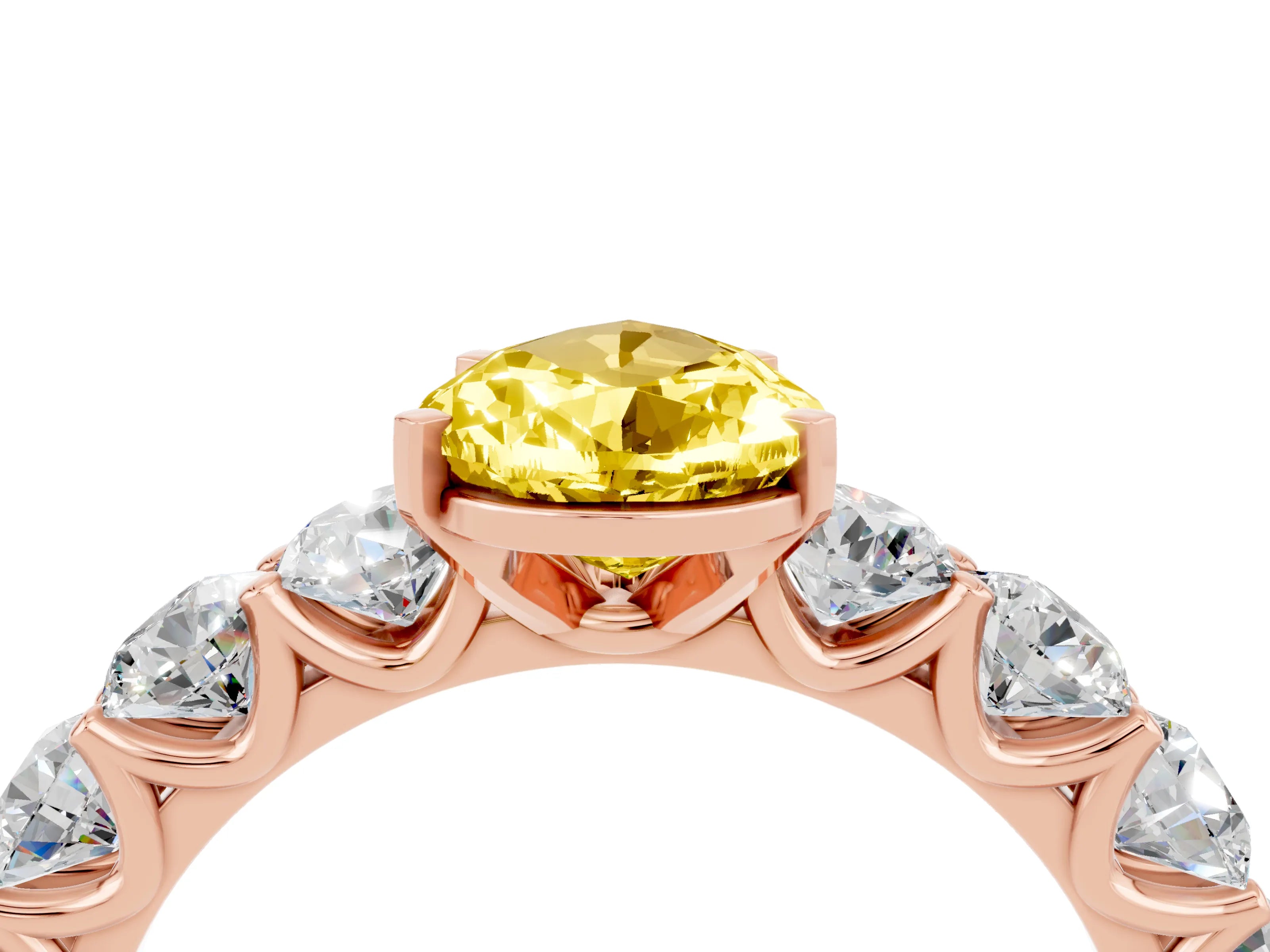 Rose gold Pear Cut Yellow Sapphire Prong Setting with Side Stones on a Pave Band_28