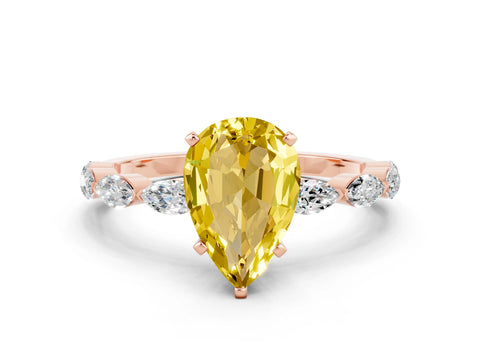 Rose gold Pear Cut Yellow Sapphire Ring with Marquise Side Stones and Prong Setting_12