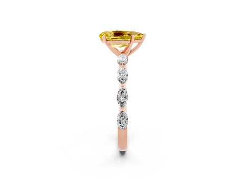 Rose gold Pear Cut Yellow Sapphire Ring with Marquise Side Stones and Prong Setting_14