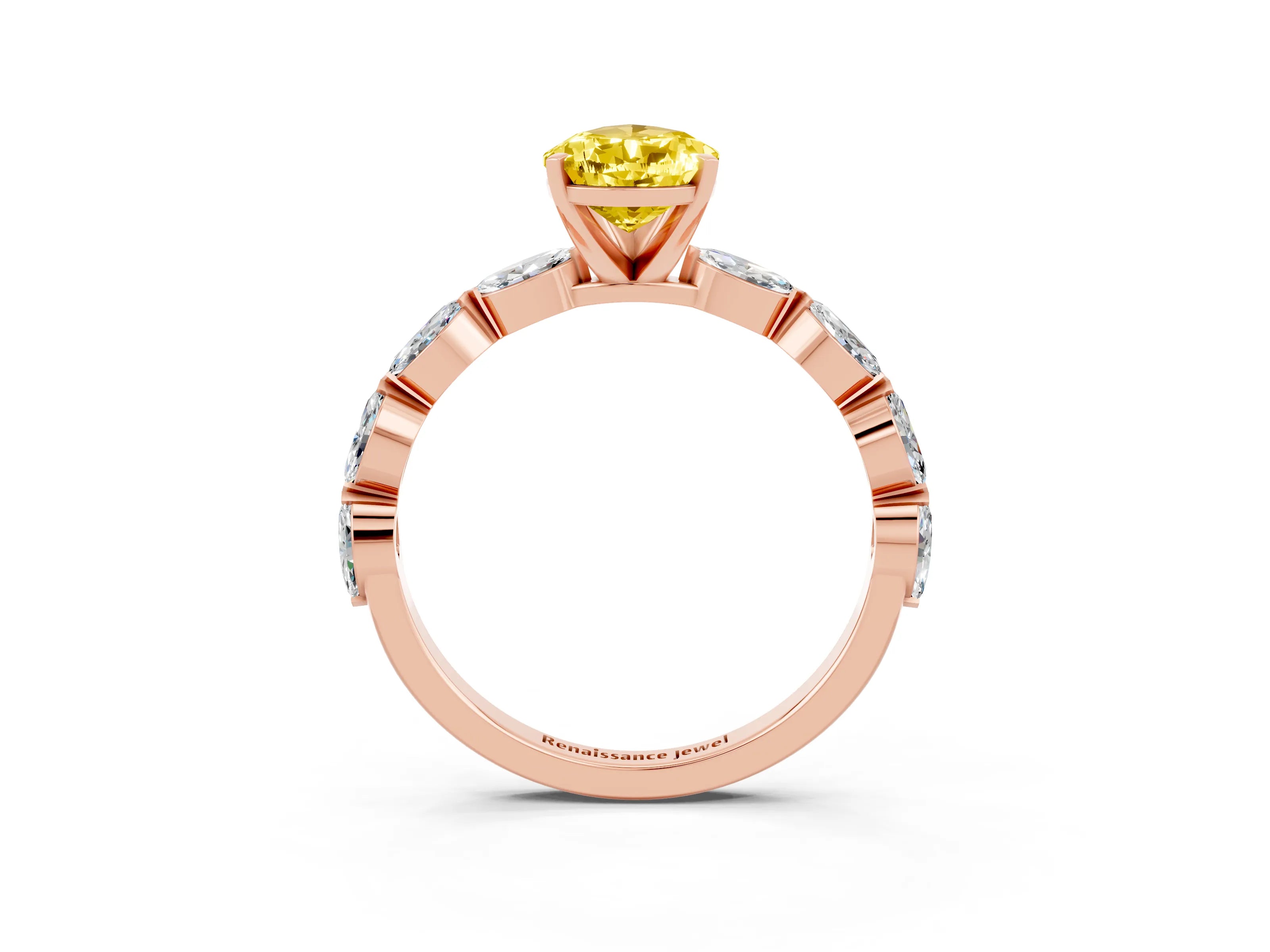 Rose gold Pear Cut Yellow Sapphire Ring with Marquise Side Stones and Prong Setting_15