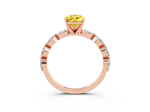 Rose gold Pear Cut Yellow Sapphire Ring with Marquise Side Stones and Prong Setting_15