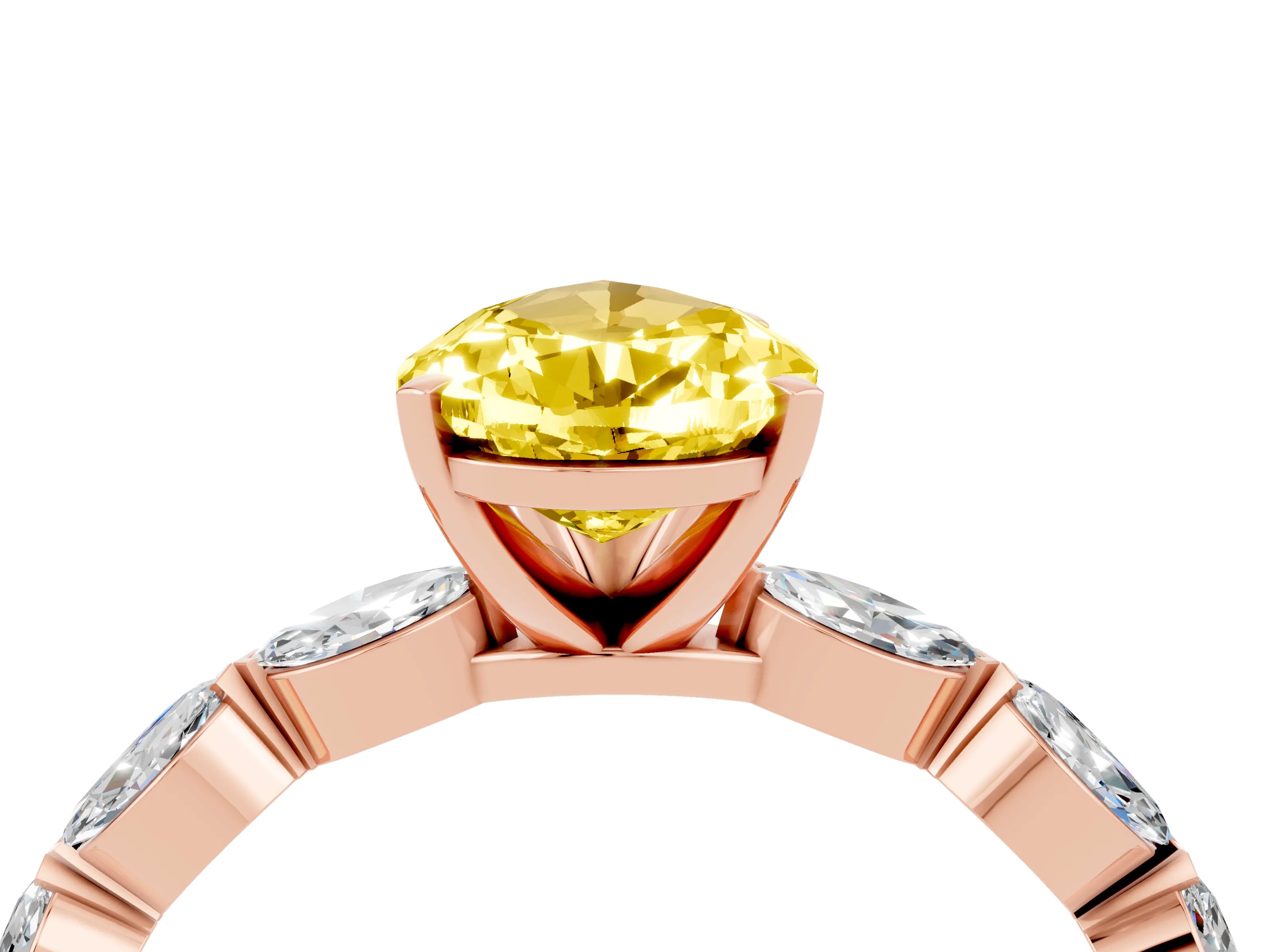 Rose gold Pear Cut Yellow Sapphire Ring with Marquise Side Stones and Prong Setting_16