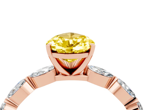 Rose gold Pear Cut Yellow Sapphire Ring with Marquise Side Stones and Prong Setting_16