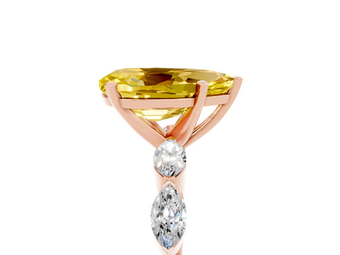Rose gold Pear Cut Yellow Sapphire Ring with Marquise Side Stones and Prong Setting_17