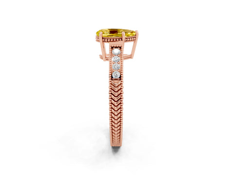 Rose gold Pear Cut Yellow Sapphire Ring with Milgrain Pavé Band and Four-Prong Setting_38
