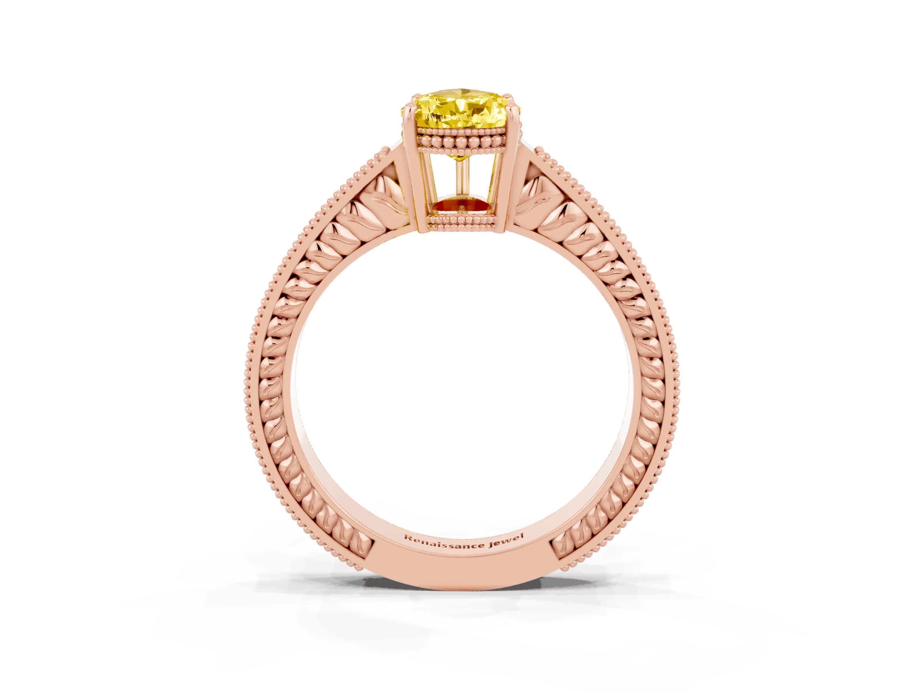 Rose gold Pear Cut Yellow Sapphire Ring with Milgrain Pavé Band and Four-Prong Setting_39