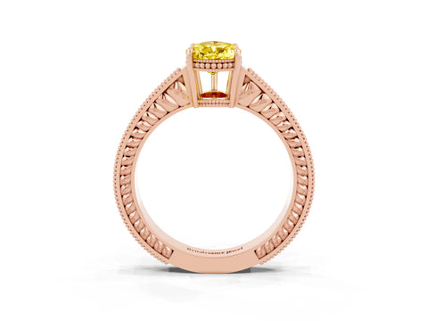 Rose gold Pear Cut Yellow Sapphire Ring with Milgrain Pavé Band and Four-Prong Setting_39