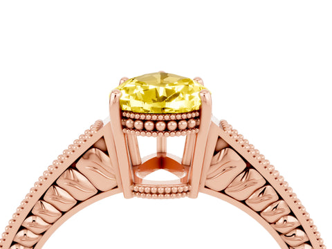 Rose gold Pear Cut Yellow Sapphire Ring with Milgrain Pavé Band and Four-Prong Setting_40