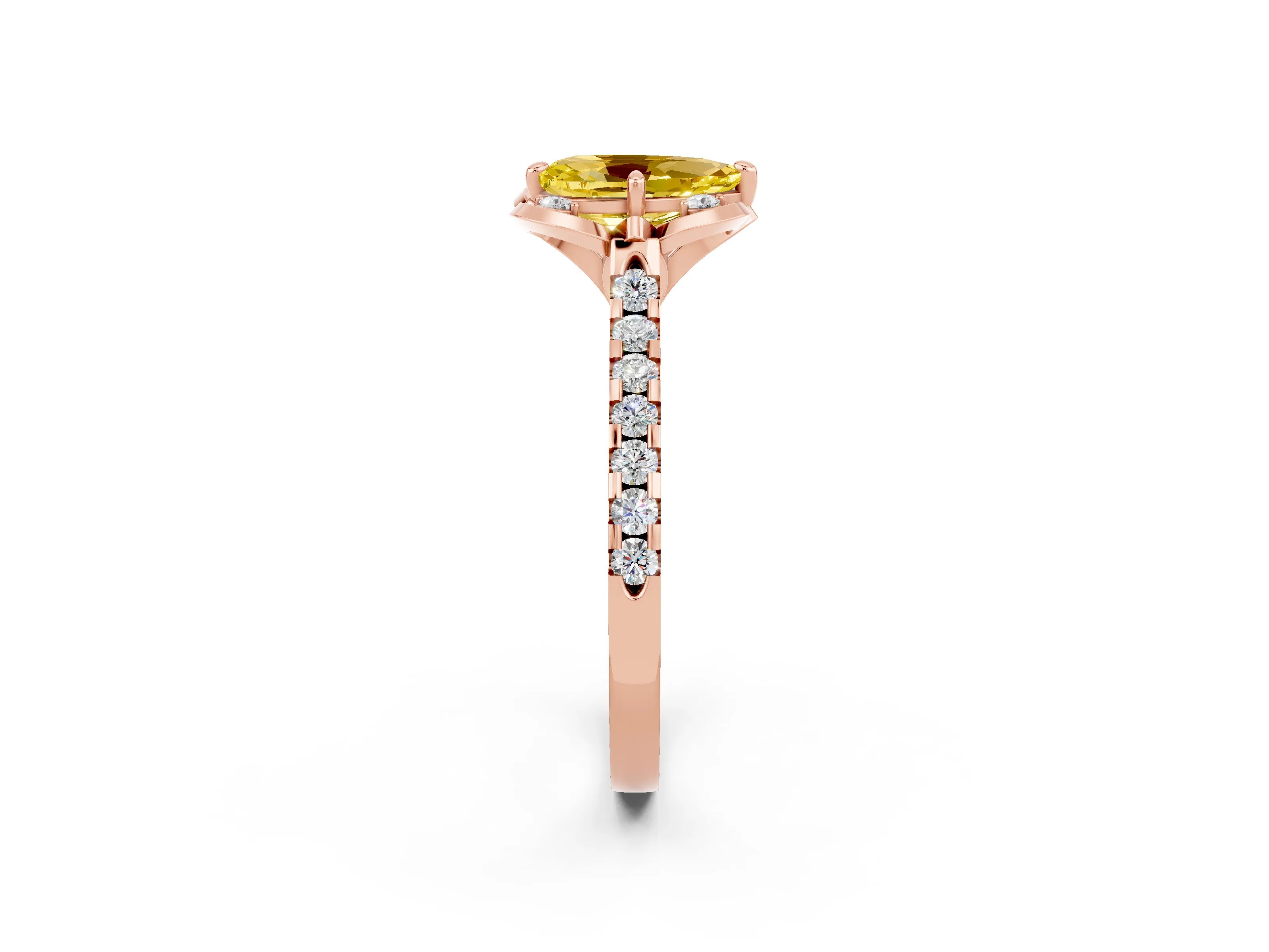 Rose gold Pear Cut Yellow Sapphire Ring with Pavé Band and Floral Prong Setting_2