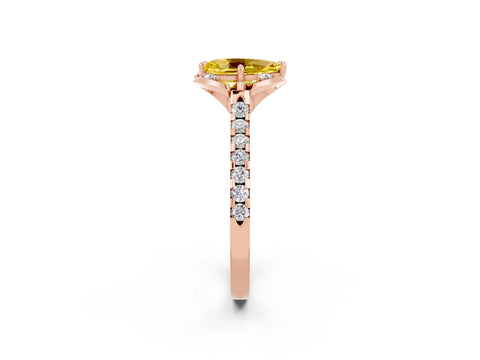 Rose gold Pear Cut Yellow Sapphire Ring with Pavé Band and Floral Prong Setting_2