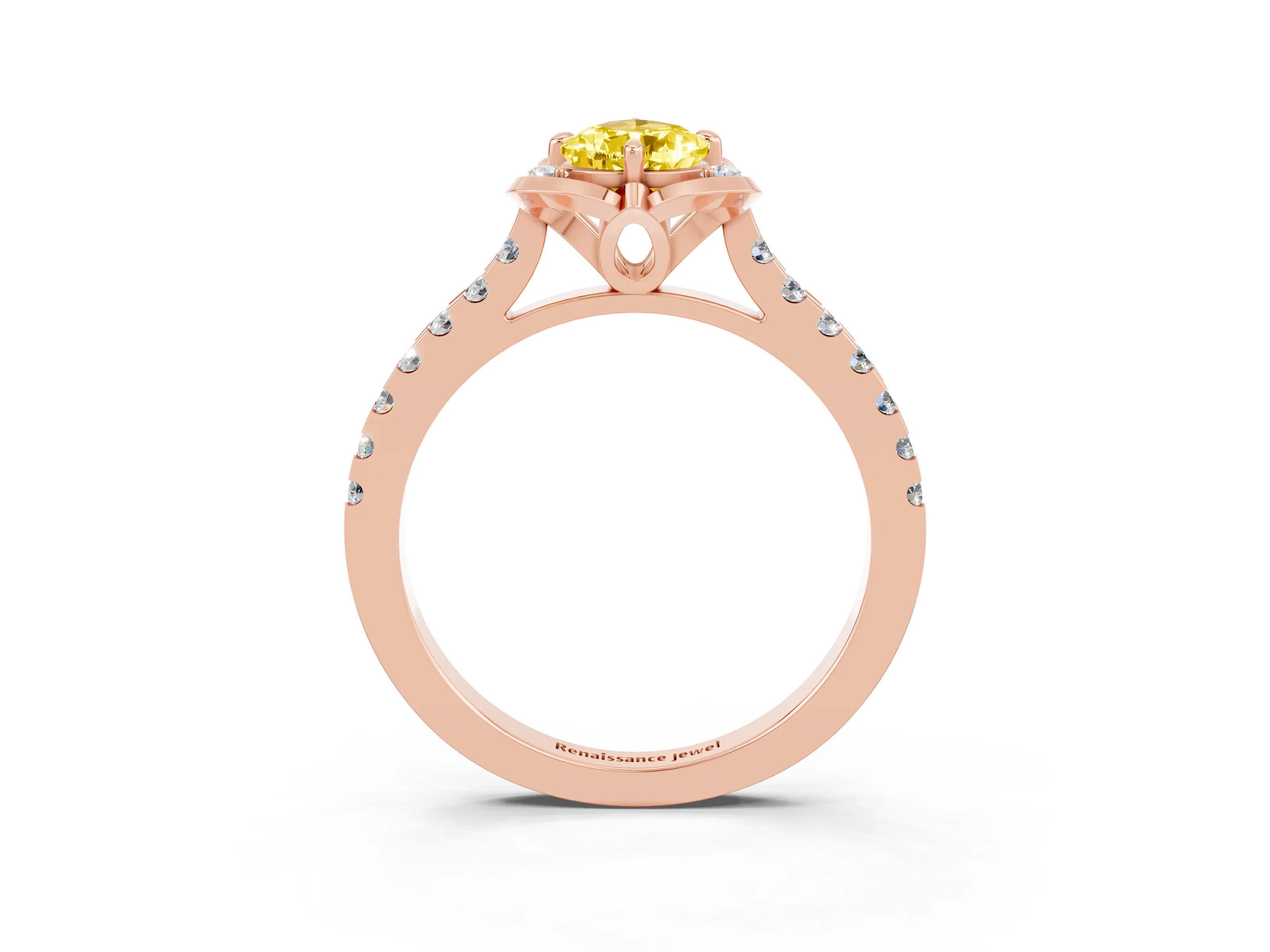 Rose gold Pear Cut Yellow Sapphire Ring with Pavé Band and Floral Prong Setting_3