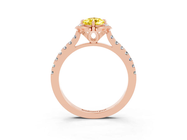 Rose gold Pear Cut Yellow Sapphire Ring with Pavé Band and Floral Prong Setting