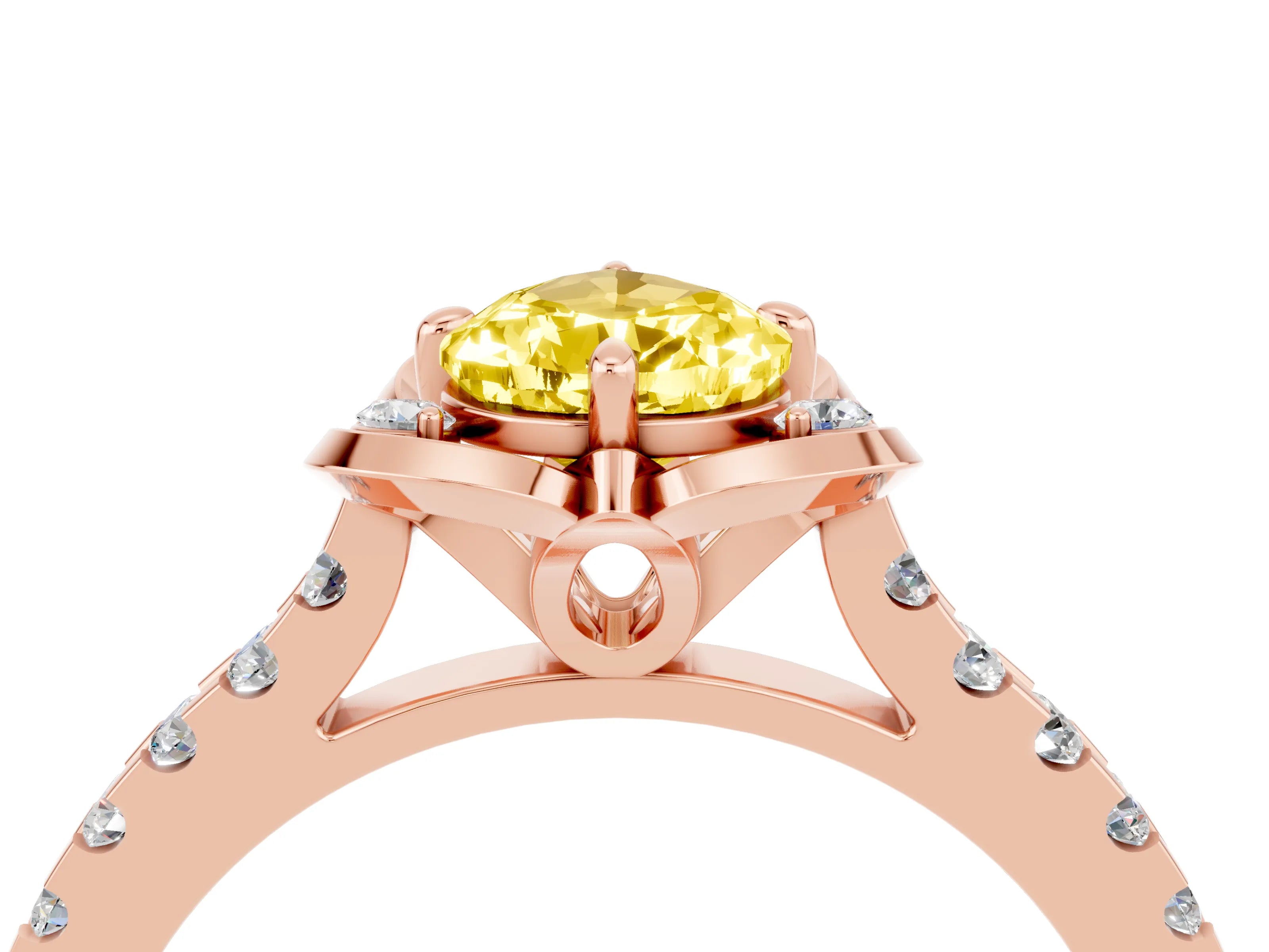 Rose gold Pear Cut Yellow Sapphire Ring with Pavé Band and Floral Prong Setting_4