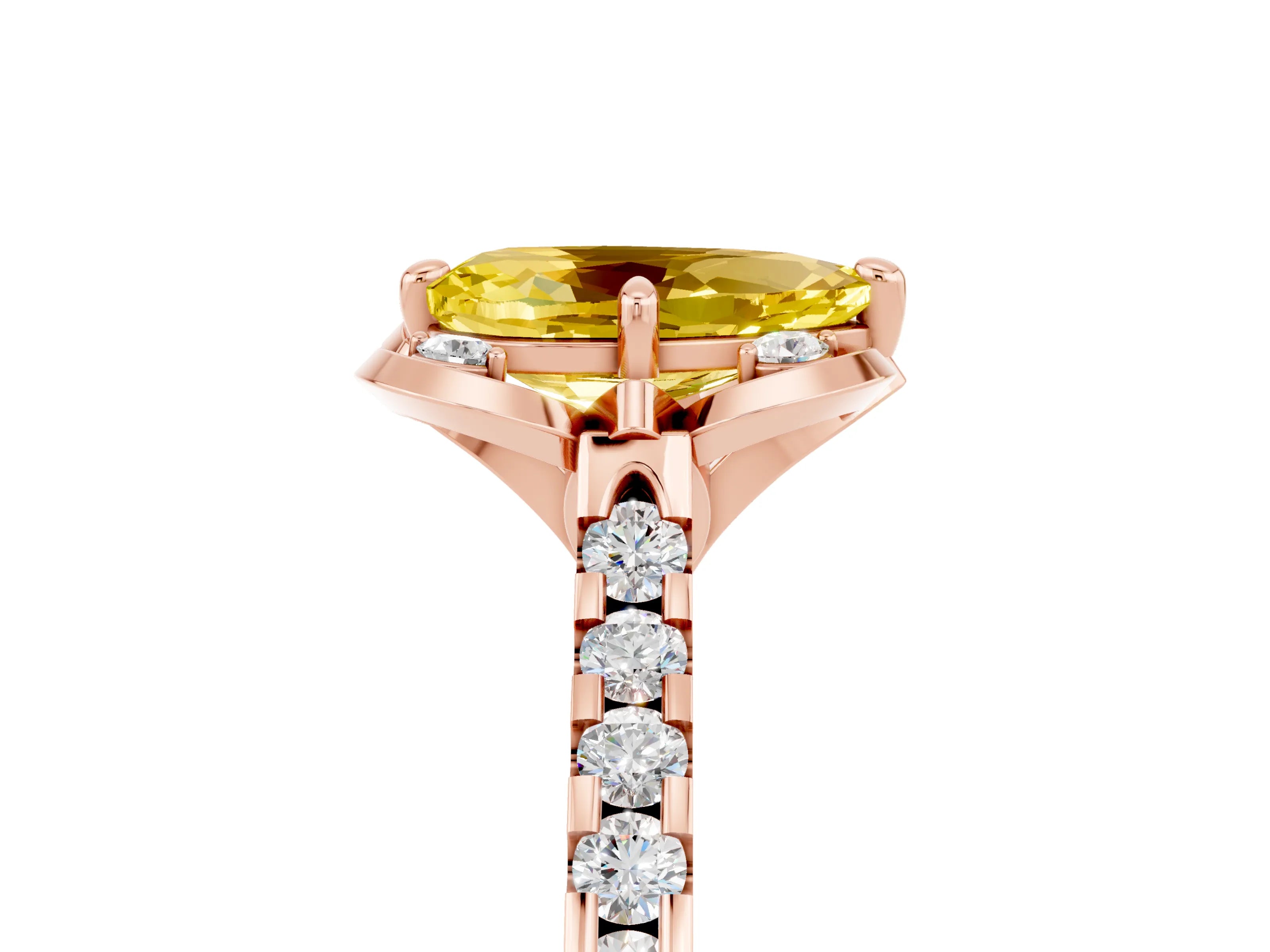 Rose gold Pear Cut Yellow Sapphire Ring with Pavé Band and Floral Prong Setting_5