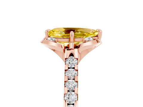 Rose gold Pear Cut Yellow Sapphire Ring with Pavé Band and Floral Prong Setting_5