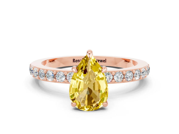 Rose gold Pear Cut Yellow Sapphire Pavé Engagement Ring with Round  Accents and Prong Setting