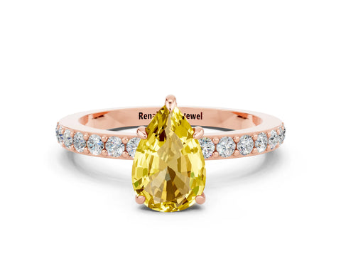 Rose gold Pear Cut Yellow Sapphire Ring with Pavé Band and Four-Prong Setting_24