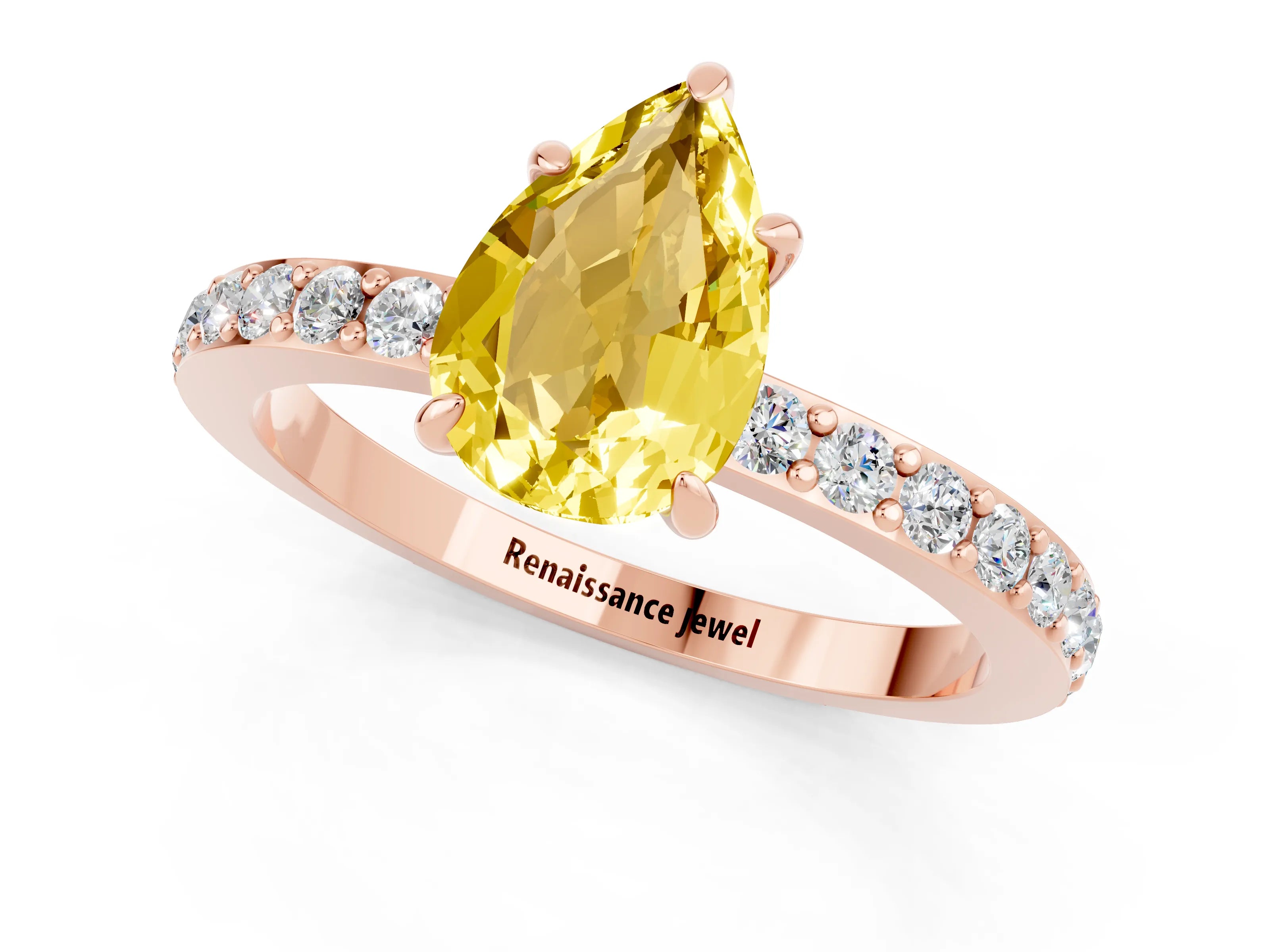Rose gold Pear Cut Yellow Sapphire Ring with Pavé Band and Four-Prong Setting_25