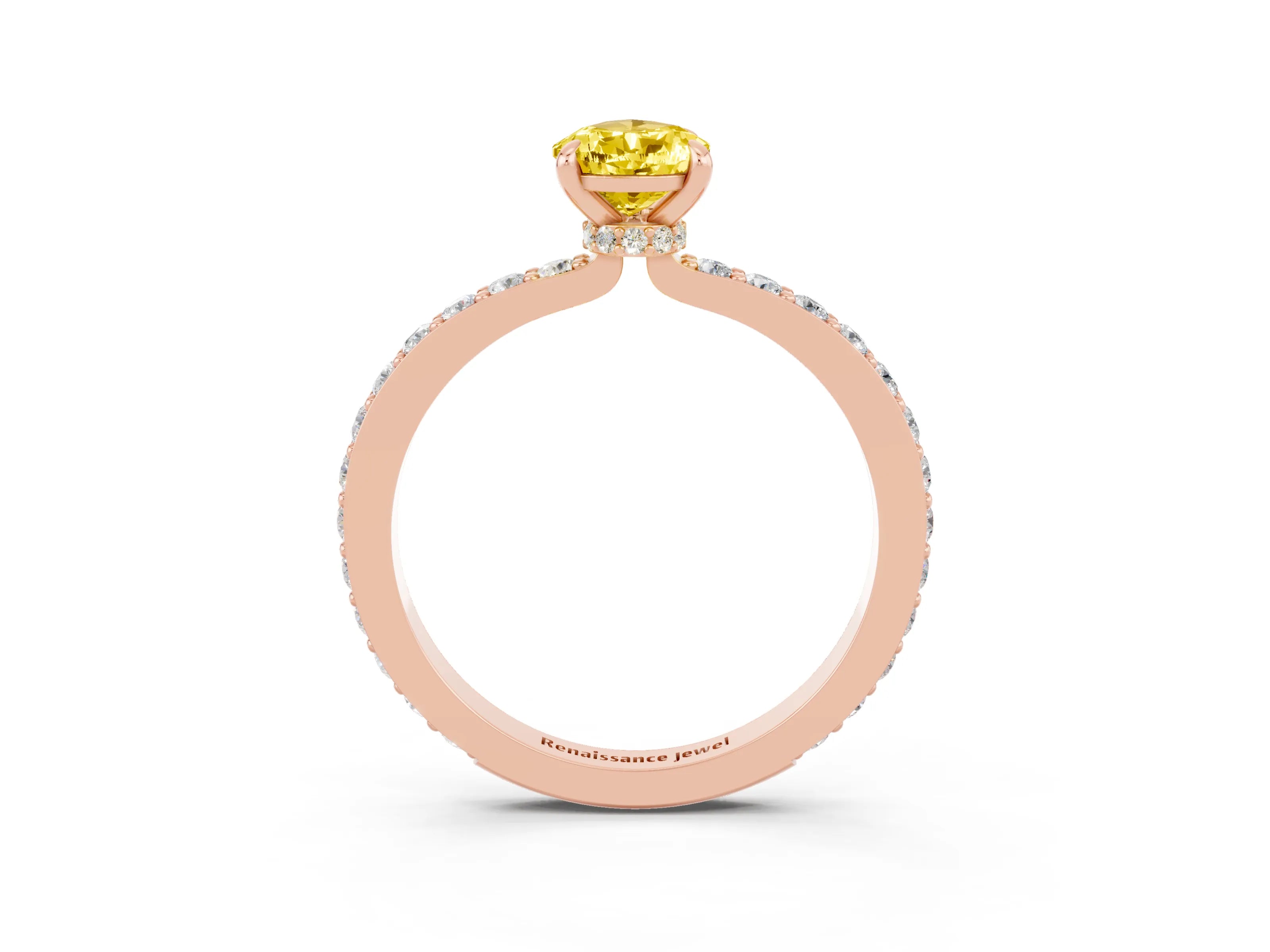 Rose gold Pear Cut Yellow Sapphire Ring with Pavé Band and Four-Prong Setting_27