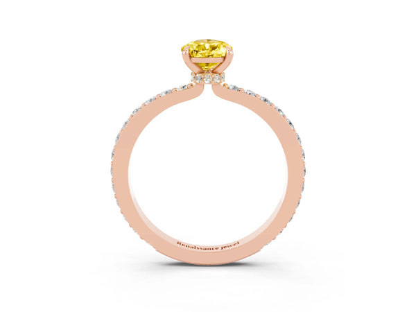 Rose gold Pear Cut Yellow Sapphire Pavé Engagement Ring with Round  Accents and Prong Setting