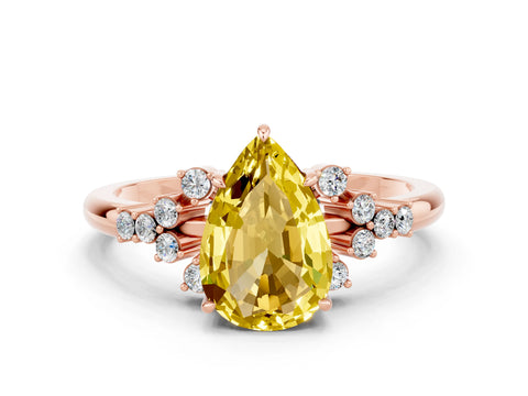 Rose gold Pear Cut Yellow Sapphire Ring with Side Stones and Four-Prong Setting_60