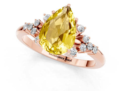 Rose gold Pear Cut Yellow Sapphire Ring with Side Stones and Four-Prong Setting_61